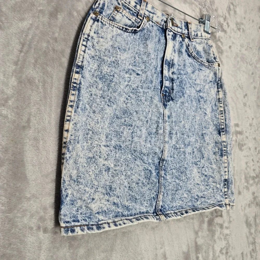 Chic Denim Skirt Womens 7 Blue Acid Wash High Waisted Vintage USA Retro Pencil
